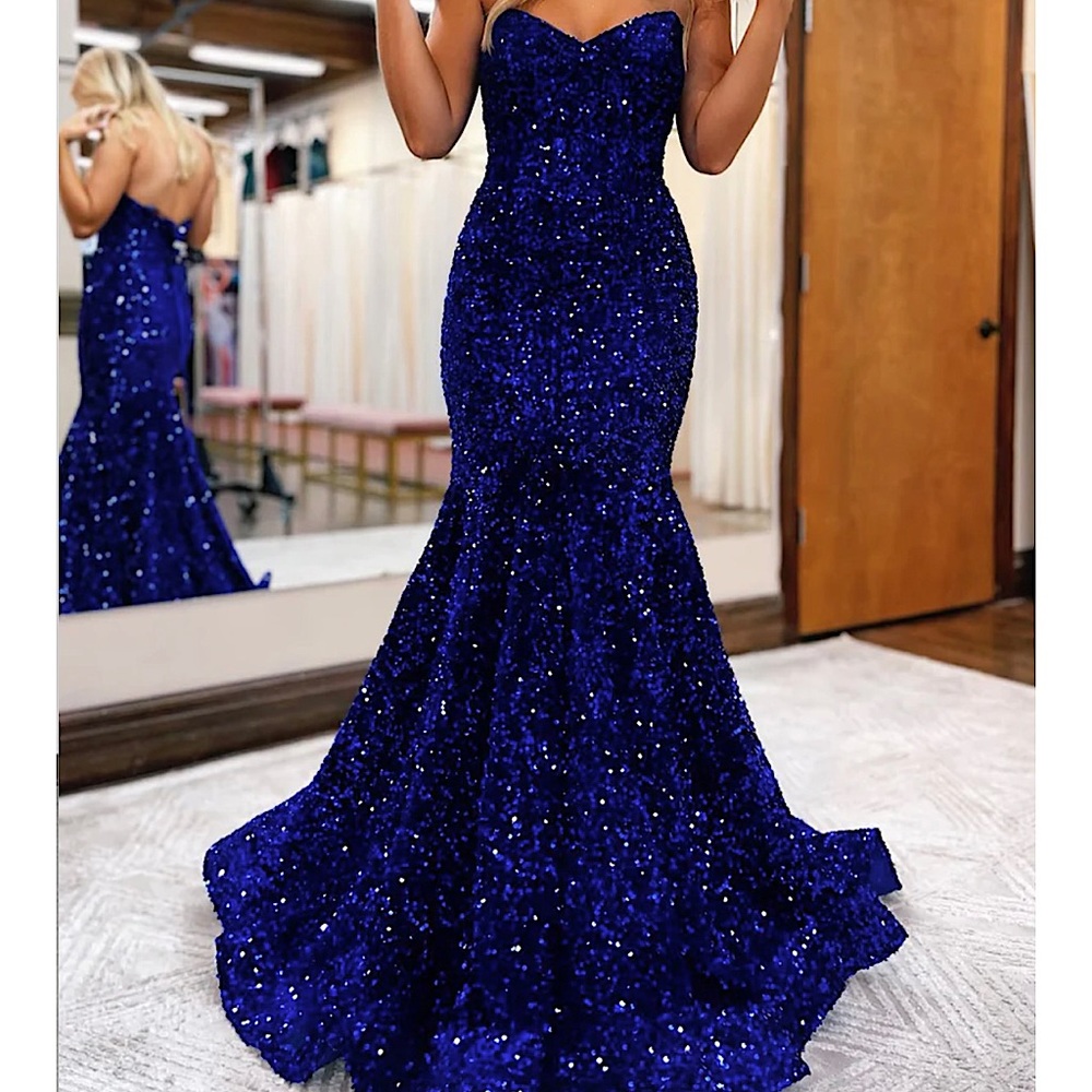 Royal Blue Sequins Mermaid Prom Dress - Size 5/6